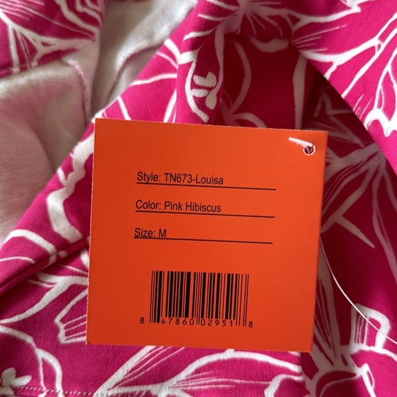 NWT TRACY NEGOSHIAN pullover size M pink white floral 3/4 zip pocket - Picture 6 of 8